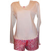 Unusual Babe Undercover women zebra pajama set with long sleeve top and zebra print shorts